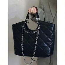 Xiaoxiangfeng Diamond Tote Bag, Lazy Wind Large-Capacity Portable Women's Bag, 2026 New Fashion Chain Shoulder Women's Bag, Simple Shopping Fashion Versatile Women's Bag. - 黑色 - 查看 1