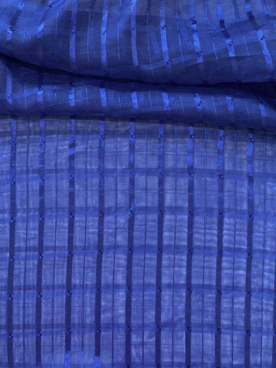 Voile Fabric Checkered Curtain | Checkered Voile - Curtains, General Decorations - Biru Tua 13 - View 1