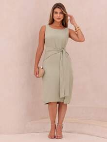 Dress With A Sophisticated Drape And A Front Knot. - 鼠尾草綠 - 查看 1