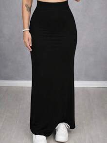 Long Midi Skirt, High Waist, Tube Style, Foreign Blogger Fashion - 黑色 - 查看 1