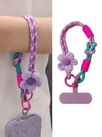 Flower Phone Lanyard Short Wrist Strap Multifunctional Strap Dopamine Flower Outdoor Keychain Anti-Lost Chain