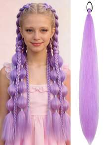 1 peça/2 peças Extensão de Peruca Trançada Colorida Roxa de 26 Polegadas para Crianças no Halloween, Acessórios de Cabelo Sintético Longo e Liso com Rabo de Cavalo Volumoso - Multicolorido - Visão 16