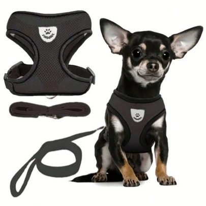  1 Set HUITAIYANG All-Season Pet Leash And Harness Set, Comfortable Breathable With Reflective Strips, Mesh Design Lightweight Non-Choke Adjustable Leash And Harness Set For Medium & Small Dogs And Cats (Recommend Ordering One Size Up)
