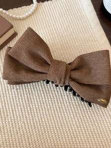 1个女士可爱秋冬针织双面蝴蝶结香蕉发夹，新款高马尾造型发饰，优雅纯色发爪 - 彩色 - 查看 7