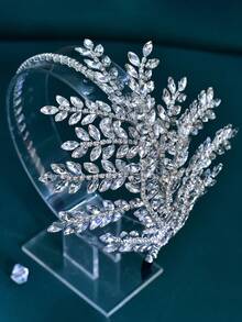 1pc Rhinestone Decorated Bridal Headband Women Hair Accessory Wedding Party Accessory Suitable For Stage Performance Holiday Gift - Silver - View 3