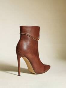 Brown Pointed Toe Slim High Heel Zipper Closure Ankle Boots, Sexy & Fashionable For Party Outfit - Brown - View 9