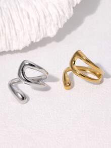 1pc Minimalist Chic Geometric Line Plated Stainless Steel Open Ring, Fashionable High-End Casual & Party Wear For Women - Multicolor - View 1