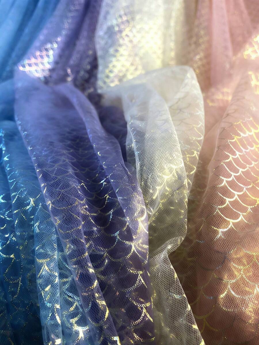 1pc Iridescent Fish Scale Mesh Fabric, Sheer Hazy Effect, Suitable For Wedding Party DIY Dress - Multicolor - View 1