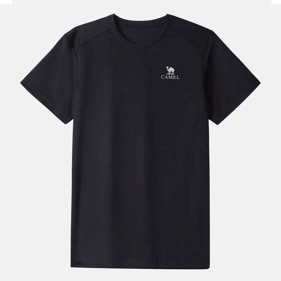 CAMEL CROWN 男士户外速干T恤，夏季轻薄透气吸湿排汗凉爽防晒圆领短袖T恤 - 幻影黑 - 查看 1
