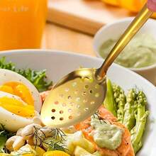 2件/6件套不锈钢厨房用具套装 - 包括漏勺、漏斗、平铲、撇油勺、汤勺、漏勺 - 非常适合家庭烹饪、节日聚会和餐厅使用（金色/银色） - - - 查看 8