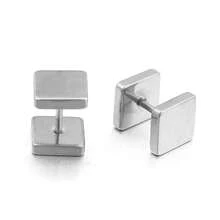 2个/包 不锈钢方形哑铃耳环，钛钢男女通用方形哑铃耳环，DIY珠宝制作耳环配件 - 方形耳環 - 查看 9