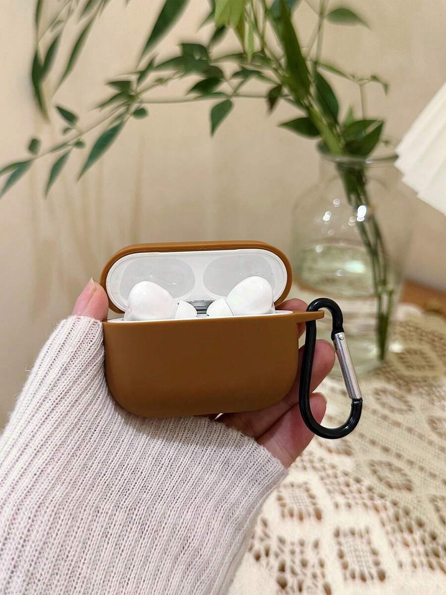 棕色苹果造型蓝牙耳机保护套，附带一个耳机挂钩，兼容 耳机盒、耳机、Pro 3 耳机盒、Pro（第二代）、3、Pro、1/2、4 耳机盒