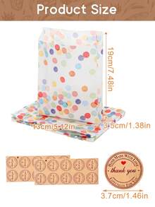 30/50个波西米亚风生日派对礼品袋，彩虹波点纸质派对袋，附赠感谢贴纸，适用于生日派对、婚礼、露营派对、庆典、婴儿派对等多种场合，用途广泛，可用于装饰。 - 彩色 - 查看 3