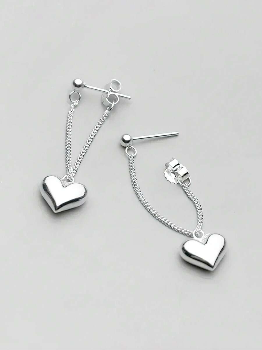1 par de pendientes de borla con forma de corazón de plata de ley 925, pendientes con forma de corazón de moda innovadora y creativa, adecuados como regalo conmemorativo multifuncional para familiares y amigos, exquisito regalo de Navidad y cumpleaños