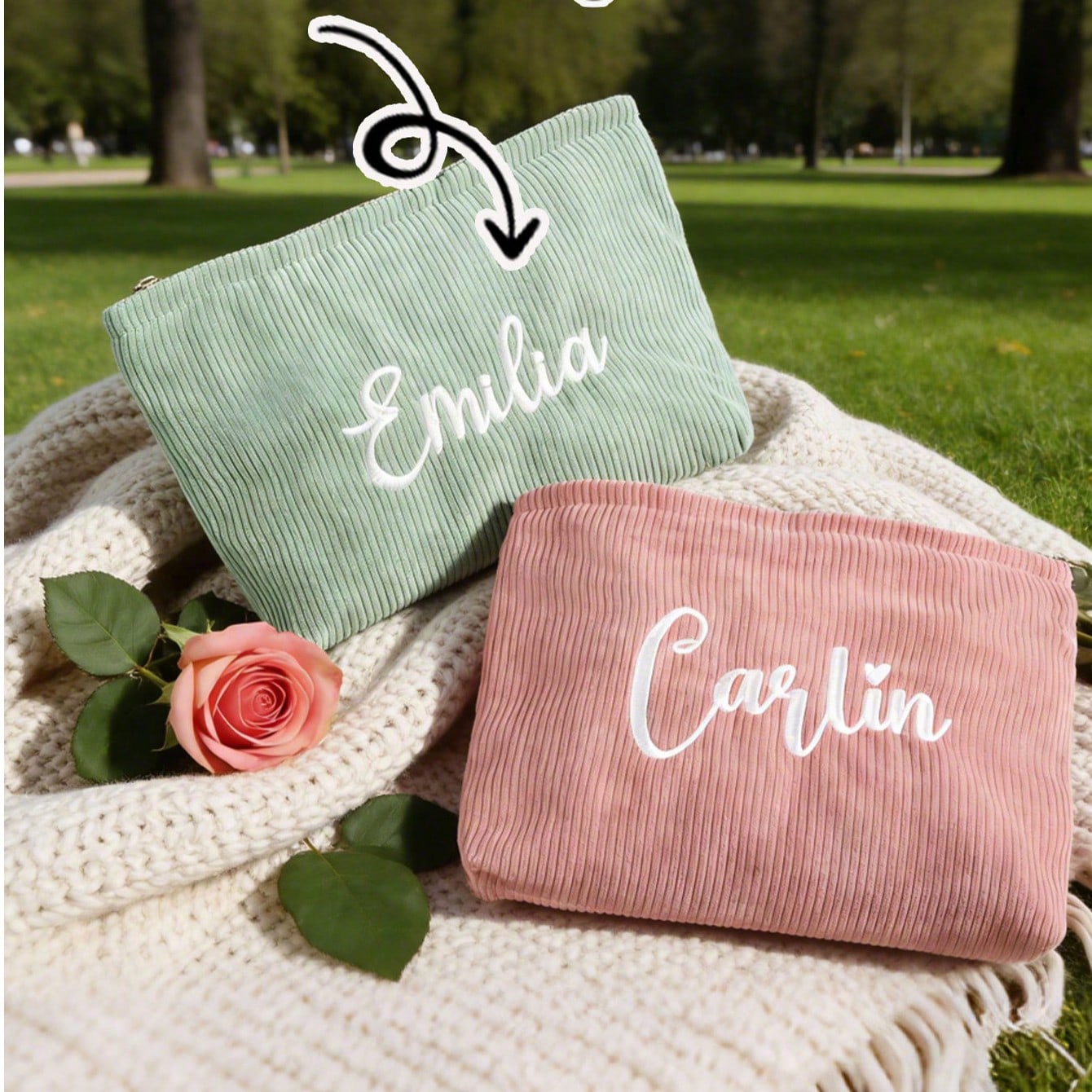 Personalized Corduroy Makeup Bag, Customized With Name, Makeup/Toiletry Bag, Perfect Bridesmaid Or Bridal Party Gift, Cosmetic Travel Pouch, Bridal Party Gift, Bridesmaid Gift, Bachelorette Party Gift