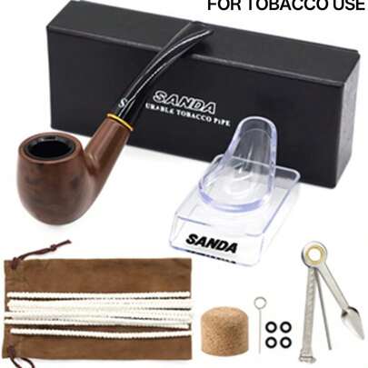 1 Set Pipe Accessories Kit, Including: 1 X SD-106 Pipe, 10 X Pipe Cleaners, 1 X 3-In-1 Pipe Tool, 1 X Soft Cork, 1 X Pouch, 1 X Pipe Rack, 1 X Gift Box, 1 X Pipe Tamper, 4 X Gaskets, Smoking Accessories, Holiday Gift