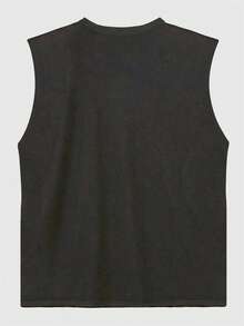 极简日出图案印花男士休闲宽松圆领背心，夏季新品 - 深灰色 - 查看 5