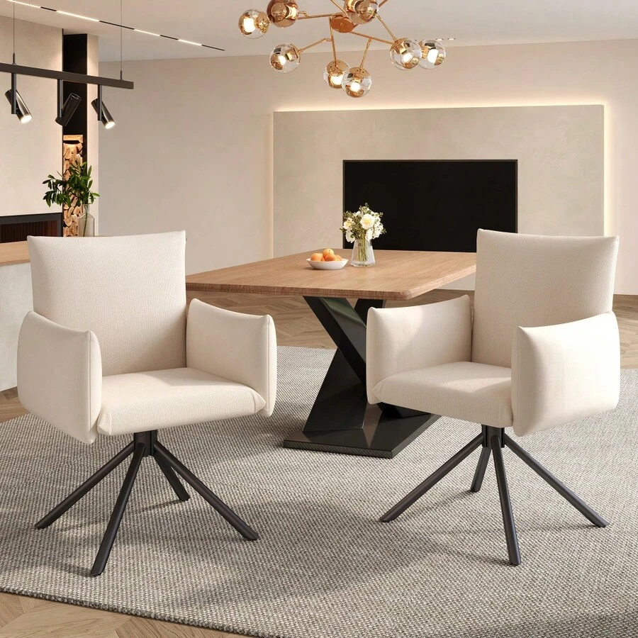 Dining Chairs - Beige + Linen - View 1