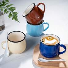 1 Stück abgerundete Keramik Kaffeetasse/Becher, einfach zu greifen, vielseitig einsetzbar, geeignet für Büro, Zuhause, alle Getränke, tolles Geschenk - Verschiedenfarbig - Übersicht 4