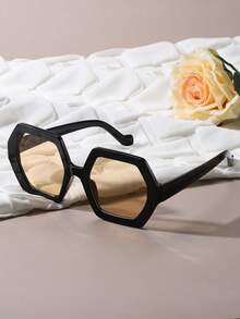 复古几何镜框大框时尚眼镜，适合大脸，时尚塑料休闲装饰日常佩戴，女士时尚眼镜 - 黑色 - 查看 3