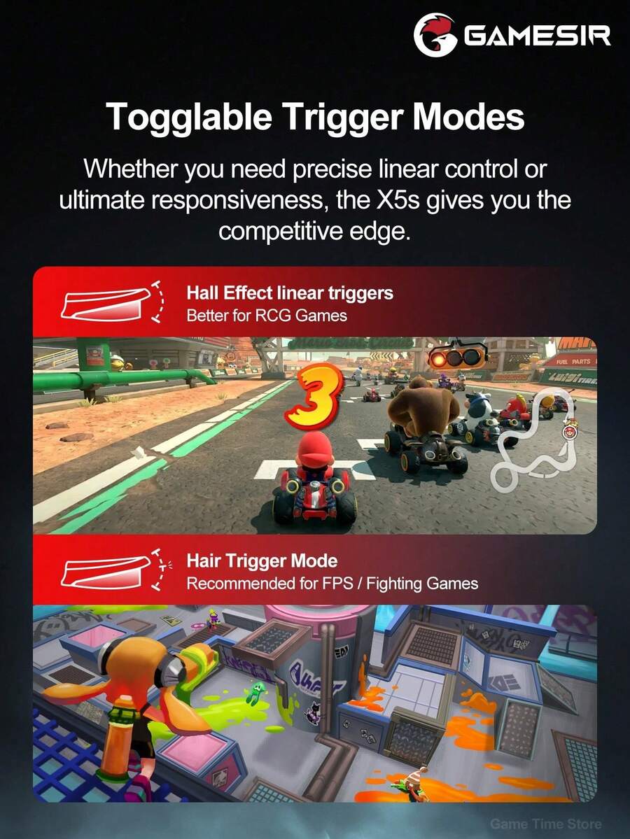 GameSir X5s 無線 Android/iOS 手機遊戲控制器，相容 Switch、PC，裝置長度 105-213mm，霍爾效應搖桿，可切換觸發模式，雙高解析度震動馬達，6 軸陀螺儀，Turbo 功能，黑色
