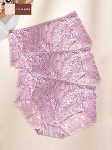 FOVTY 3 buah celana dalam wanita seksi renda ukuran besar - Mauve Purple - View 2