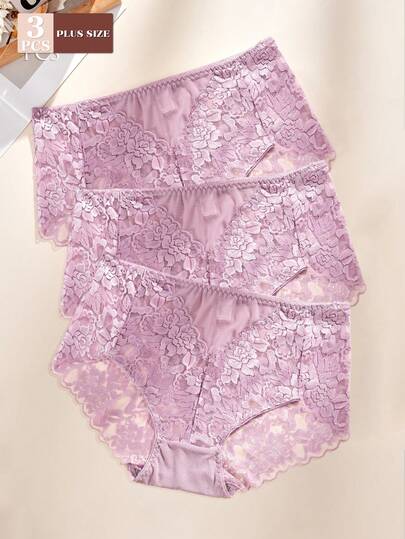 FOVTY 3pcs Plus Size Lace Sexy Briefs Women Underwear