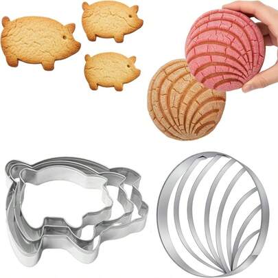 4 piezas Juego de cortadores de galletas con forma de cerdo, molde de pan mexicano de acero inoxidable de doble cara, sello de cocina para galletas, apto para hornear galletas, pasteles y pastelería