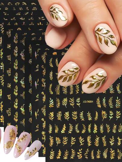 12Pcs/Set 3D Stickers Plants' Flowers Nail Art Stickers Adhesive Sliders DIY Leaves Spring Summer Nails Polish Manicure Sticker Decals