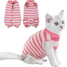 Striped Cat Recovery Suit, Cat Post-Surgery Recovery Jumpsuit, Suitable For Medium And Small Cats - Pink - View 9