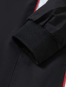 Driftmere Loose Retro Patchwork Zip-Up Jacket, Colorblock Racing Style Stand Collar - Black and White - View 9