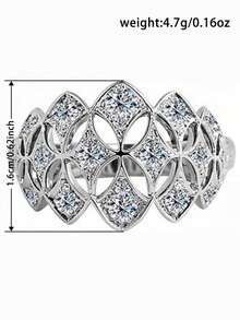 1pc Women's Elegant Square Cubic Zirconia Ring, Suitable For Wedding, Engagement, Anniversary Party, Valentine's Day Gift - Silver - View 7