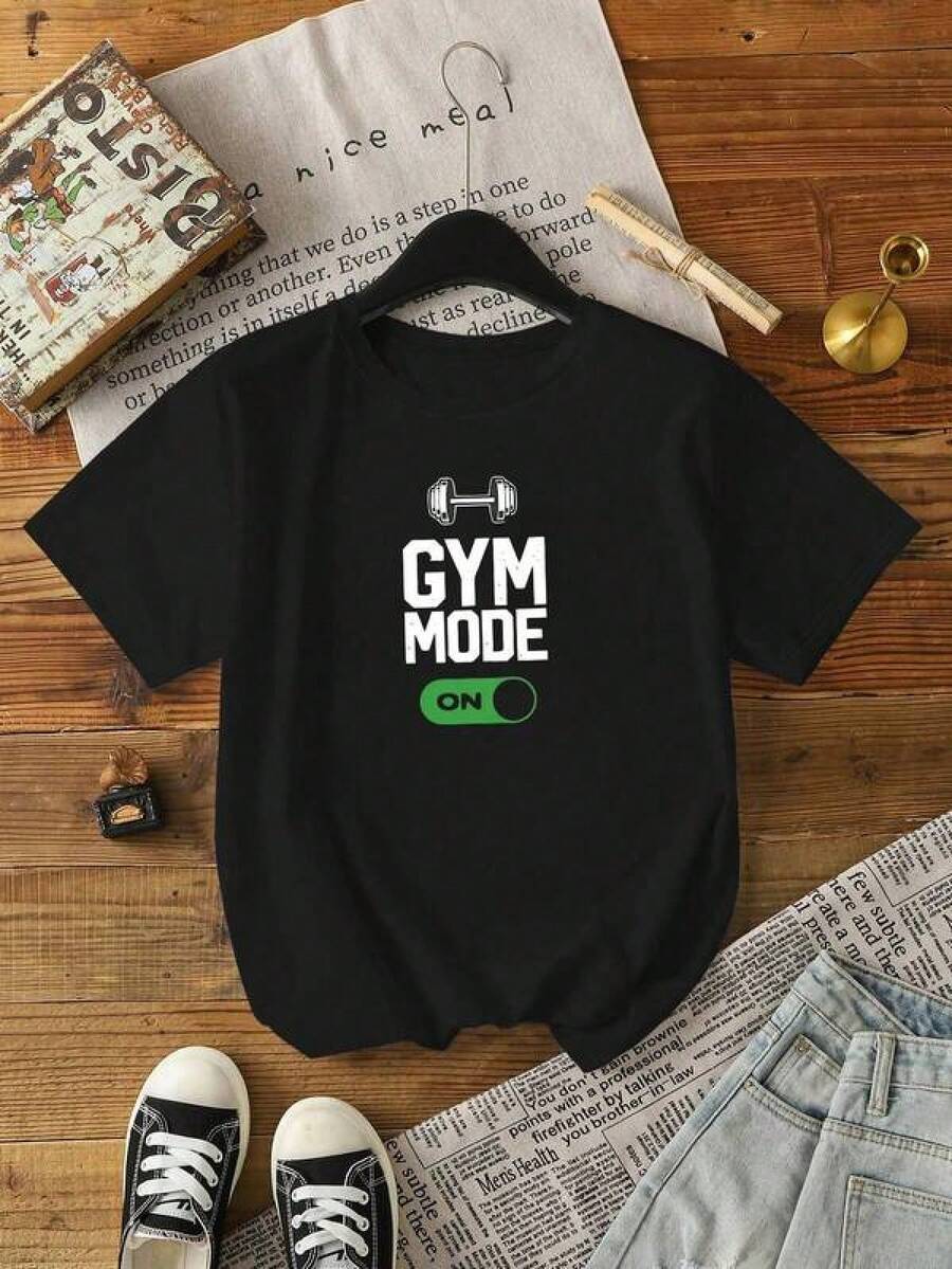 Manfinity Dauomo Men's Casual Letter Print Round Neck Short Sleeve T-Shirt, Summer - Black - View 1