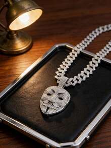 1件朋克摇滚嬉皮风链合金镶钻吊坠项链，嘻哈面具设计，男士款 - 面具吊墜項鍊 - 查看 9