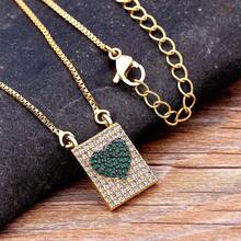 Rectangular Shape Heart Pattern Crystal Zirconia Pendant Necklace For Women Girls Light Luxury Chain Link Jewelry Birthday Gifts - Pendant Necklace - View 3