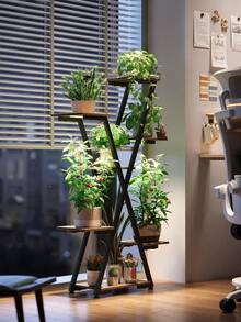 Soporte para plantas de interior con luces de cultivo: Estante metálico grande de varios niveles - Estante vertical iluminado con temporizador para flores y suculentas - Negro - Ver 9