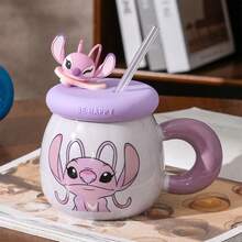 Disney 官方史迪奇陶瓷马克杯，可爱女孩带盖生日礼物咖啡杯，家用咖啡杯，情侣水杯 - 彩色 - 查看 7