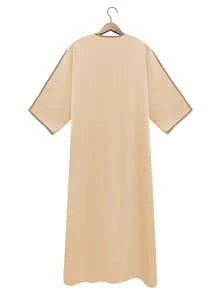 Áo Eid thêu dành cho nam, áo Thobe kiểu Ma-rốc, áo Thawb màu trơn, áo Gandoura nam, áo Thobe Gandoura truyền thống Ả Rập dành cho nam. - Màu Khaki - Xem 3