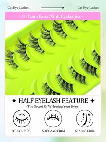 Asiteo 10/20 Pairs Makeup Half Eye False Eyelashes, Natural Crossing Thick 3D Separated Faux Mink Fur Transparent Stem Eyelash Strip With Brush Gifts, Suitable For Women's Daily & Club & Wedding & Party & Eid Wear, Corner Eyelashes, Fake Lashes, Strip Eyelashes - Half Eye-Cross - View 3
