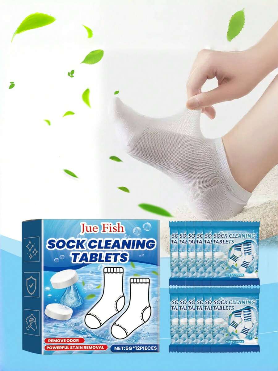 Jue Fish;5G*12pieces;Socks Cleaning Effervescent Tablets Gently Clean Stubborn Stains,Ocks Cleaning Tablets, Clean And Fragrant White Socks Cleaning Tablets