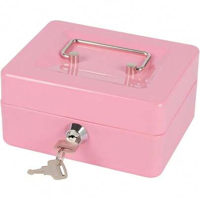 Pink Money Box Cash Coin Register Insert Tray Cashier Drawer Storage Mini Portable Steel Lockable Cash Security Box Birthday Gifts Graduation
