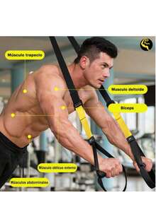 Equipo de Entrenamiento de Suspension, correas de entrenamiento de resistencia al peso corporal, Rally Banda de Resistencia, para Entrenamiento de Gimnasio en Casa de Cuerpo Completo - Negro - Ver 6