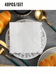 20/40pcs Metallic Gold Foil Accent Cocktail Napkins, Fan-Shaped Disposable Paper Napkins, Suitable For Wedding Receptions, Birthday Parties, 5 X 5 Inches - White - View 9