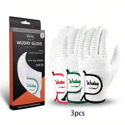 WUDAY 3 Packs Left-Hand Golf Gloves - Anti-Slip Design With Closure, Soft Fit For Enhanced Grip & Control, White With Black Logo, Ideal For Thanksgiving & Valentine's Day Gifts, Golf Accessories, Sleek Sports Design, Secure Fit Glove