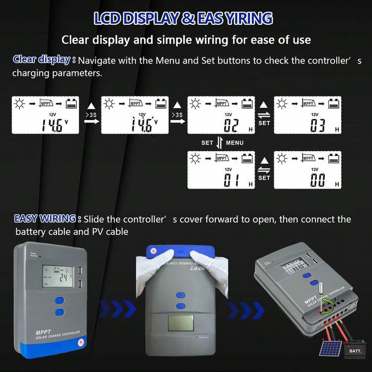 Y&H 40A MPPT ソーラーチャージコントローラー 12V/24V/24V/48V自動 チャージコントローラーLCDディスプレイ 最大PVパネル入力 AGM、ゲル、液式、リチウムバッテリー充電用 - シルバー -- ME4048 - 見る 3