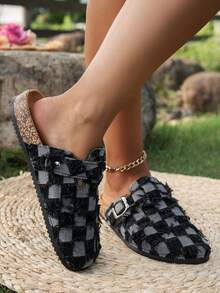 Dép lê nữ kiểu dáng thường ngày, màu trơn, chất liệu da lộn, có cả phiên bản lót giữ nhiệt và không lót giữ nhiệt. - Màu đen denim - Xem 5