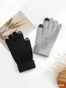 1双/2双装 女士冬季触屏绒面保暖加厚柔软舒适手套，在寒冷天气中提供温暖并保持双手温暖 - 彩色 - 查看 8