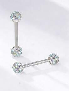 10件套极简主义杠铃、水晶球、锥形不锈钢舌环和乳环，适合女性日常佩戴的身体饰品 - 10件組合 - 查看 3