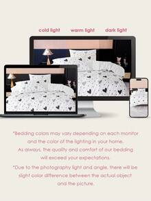 Conjunto de capa de edredom com estampa de coração (2/3 peças), 1 capa de edredom + 1/2 fronha (edredom não incluído), macio e respirável, item essencial e moderno para quarto e dormitório, certificado Oeko-Tex. - Multicolorido - Ver 9