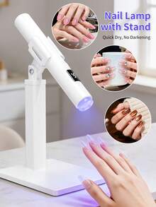 XEIJAYI 1pc White Handheld Nail Lamp With Screen Display Stand, 360 Degree Rotatable Multi-Functional Stand, Can Hold Nail Stickers Heating Lamp, With Lamp Holder - White - View 2